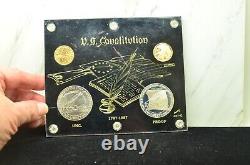 1987 U. S. Constitution 4 Coin Display with Two $5 Gold & Two $1 Silver Proof & Unc