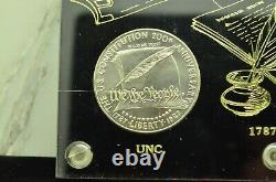 1987 U. S. Constitution 4 Coin Display with Two $5 Gold & Two $1 Silver Proof & Unc