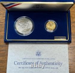 1987 U. S. Constitution Coin Set Gold $5 + Silver $1 with Box & COA