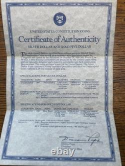 1987 U. S. Constitution Coin Set Gold $5 + Silver $1 with Box & COA