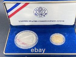 1987 U. S MINT CONSTITUTION LIBERTY $5 GOLD COIN $1 SILVER DOLLAR SET withBOX PROOF