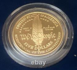 1987 U. S. Mint Constitution Coins Proof Set Silver Dollar & Gold Five Dollar COA