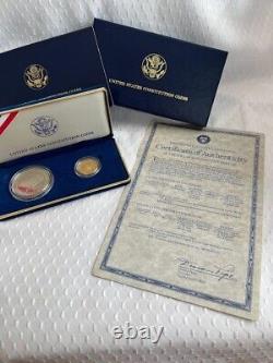 1987 U. S. Mint Constitution Coins Proof Set Silver Dollar and Gold Five Dollar