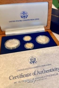 1987 United States Constitution 4 Coin Set 2 Silver Dollars & 2 Gold $5 withCOA