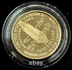 1987 United States Constitution Coins US Gold Coin 5 Dollar 8.3 grams 90% Gold 2