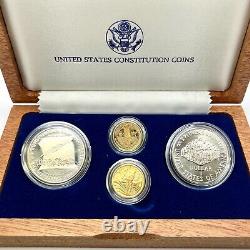 1987 United States Constitution Four-Coin Set 2 Silver Dollars, 2 Gold $5 Proof