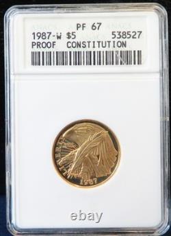 1987 W $5.00 GOLD CONSTITUTION PROOF. 24183oz AGW ANACS PF67 pr67