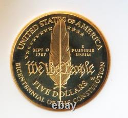 1987 W $5.00 GOLD CONSTITUTION PROOF. 24183oz AGW ANACS PF67 pr67