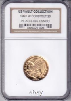 1987-W Constitutio Comm. $5 Gold NCG PF70 Ultra Cameo U. S. Vault Collection Coin