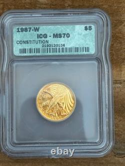 1987 W US Commemorative CONSTITUTION $5 ICG MS 70 Gold Coin