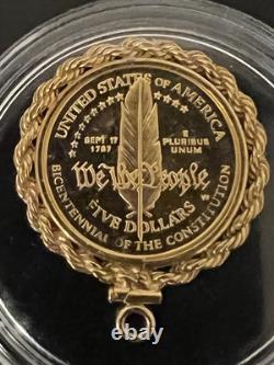 1987-W US Gold $5.00 Constitution Commemorative Coin WithRope Braided Bezel