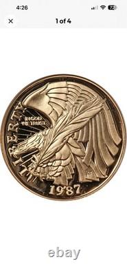 1987 W U. S. Constitution Bicentennial Commemorative $5 0.24oz gold unc, proof
