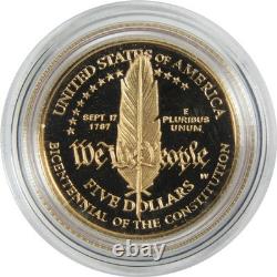 1987 W U. S. Constitution Bicentennial Commemorative Gold Proof $5 Coin