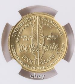 1987-W U. S. Constitution Bicentennial Gold $5 NGC MS70