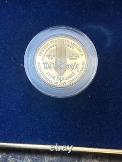 1987 us constitution commemorative 2 coin set Gold $5 Liberty /Silver Proof