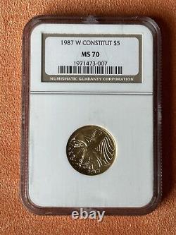 1987-w $5 Gold Commemorative Constitution Coin 1/4 Oz Ngc 70 Ms70 Perfect Grade