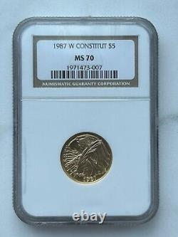 1987-w $5 Gold Commemorative Constitution Coin 1/4 Oz Ngc 70 Ms70 Perfect Grade