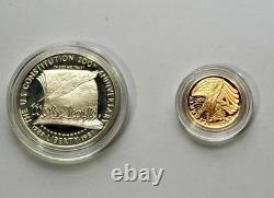 1987s MINT PROOF SILVER $1 & GOLD $5 ORIGINAL MINT DELIVERY 2 COINS
