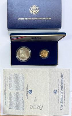 1987s MINT PROOF SILVER $1 & GOLD $5 ORIGINAL MINT DELIVERY 2 COINS
