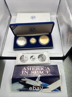 1988 America In Space Gold Silver Bronze 3 Coin Commemorative Set