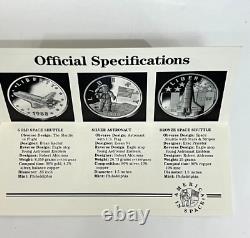 1988 America In Space Gold Silver Bronze 3 Coin Commemorative Set