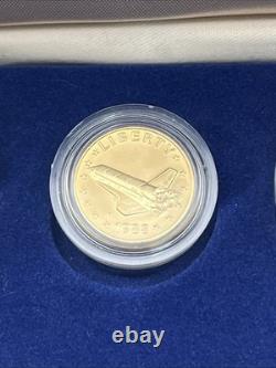 1988 America In Space Gold Silver Bronze 3 Coin Commemorative Set