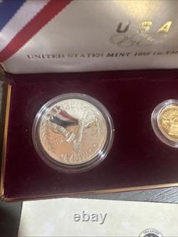 1988 OLYMPIC COIN U. S. Mint PROOF SET $5 GOLD, $1 SILVER withBox & COA