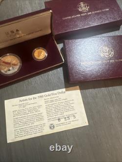 1988 OLYMPIC COIN U. S. Mint PROOF SET $5 GOLD, $1 SILVER withBox & COA