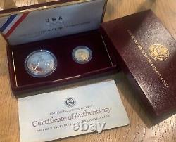 1988 Olympic 2-Coin Gold & Silver Commemorative Proof Set with COA & Box D3
