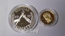 1988 Olympic 2 Coin Proof Set $5 Gold Half Eagle and Silver Dollar With COA