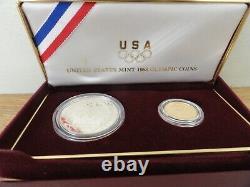 1988 Olympic 2 Coin Proof Set $5 Gold Half Eagle and Silver Dollar with Box
