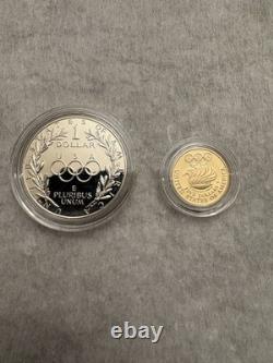 1988 Olympic 2-Coin Proof Set $5 Gold & Silver $1 Dollar! US Mint Box & COA