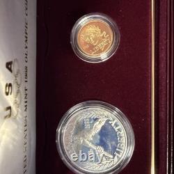 1988 Olympic 2-Coin Proof Set $5 Gold & Silver $1 Dollar, US Mint Box OGP & COA