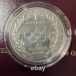 1988 Olympic 2-Coin Proof Set $5 Gold & Silver $1 Dollar, US Mint Box OGP & COA