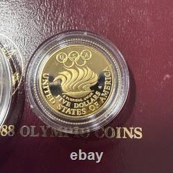 1988 Olympic 2-Coin Proof Set $5 Gold & Silver $1 Dollar, US Mint Box OGP & COA