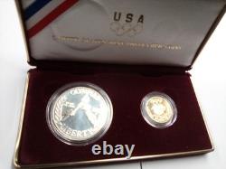 1988 Olympic 90% Gold & Silver 2 Coin Set withbox and COA. 2419 OZ Gold US Coin