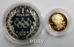 1988 Olympic 90% Gold & Silver 2 Coin Set withbox and COA. 2419 OZ Gold US Coin