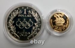 1988 Olympic 90% Gold & Silver 2 Coin Set withbox and COA. 2419 OZ Gold US Coin