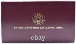 1988 Olympic Coin Proof Set $5 Gold Coin $1 Silver Dollar Box & COA