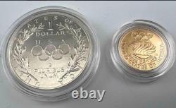 1988- Proof Olympic Commemorative 2 Coin Set $5 Gold & Silver $1 Dollar