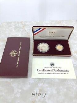 1988 US Mint $1 Silver $5 Gold Olympic Proof 2 Coin Commemorative Set with Box COA