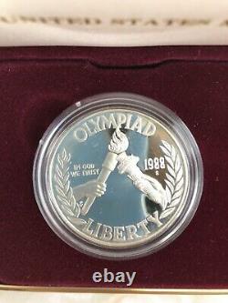 1988 US Mint $1 Silver $5 Gold Olympic Proof 2 Coin Commemorative Set with Box COA