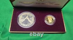 1988 U. S. Mint PROOF OLYMPIC 2 COIN SET $5 GOLD, $1 SILVER withOrig Box & COA
