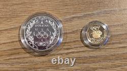 1988 U. S. Mint PROOF OLYMPIC 2 COIN SET $5 GOLD, $1 SILVER withOrig Box & COA