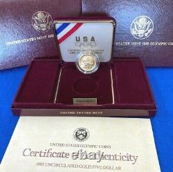 1988-W Olympic $5 Gold BU Coin withBox + COA