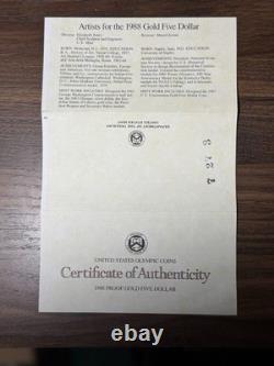 1988-W Olympic $5 Gold Coin Proof Commemorative Case & COA. 2420 oz AGW
