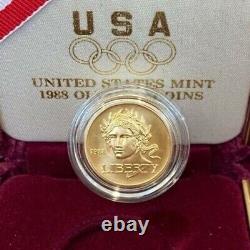 1988-W Proof Gold Olympic Games $5 Coin in OGP with COA