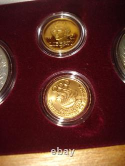1988-s+w Us Mint Olympic Torch Silver Proof + Liberty Gold Five Dollar Coin Set
