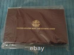 1988-s+w Us Mint Olympic Torch Silver Proof + Liberty Gold Five Dollar Coin Set