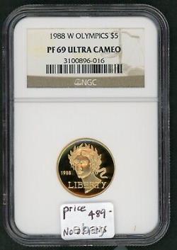 1988-w Olympics Proof Commemorative $5 Gold Coin Graded Ngc Pf 69uc Ak 10/4